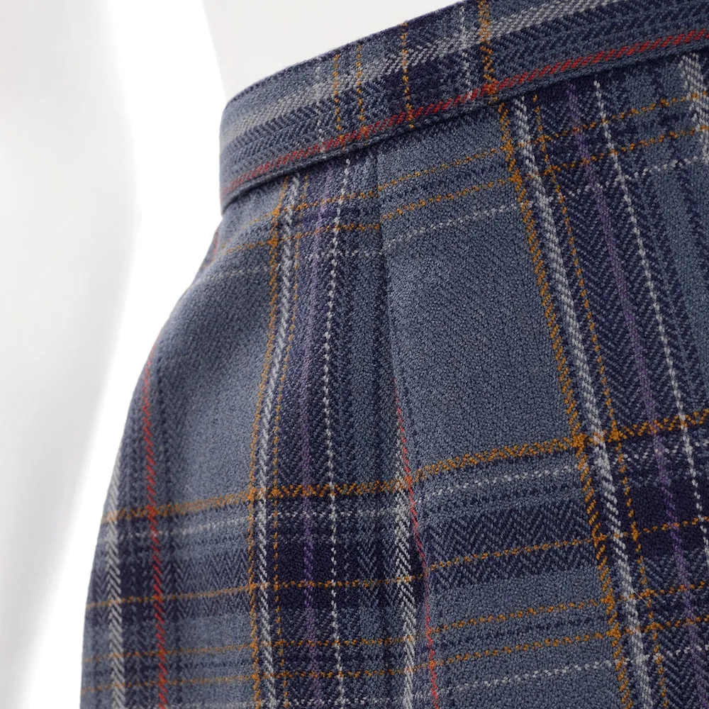 1960s Blue Grey Plaid Vintage Pencil Skirt