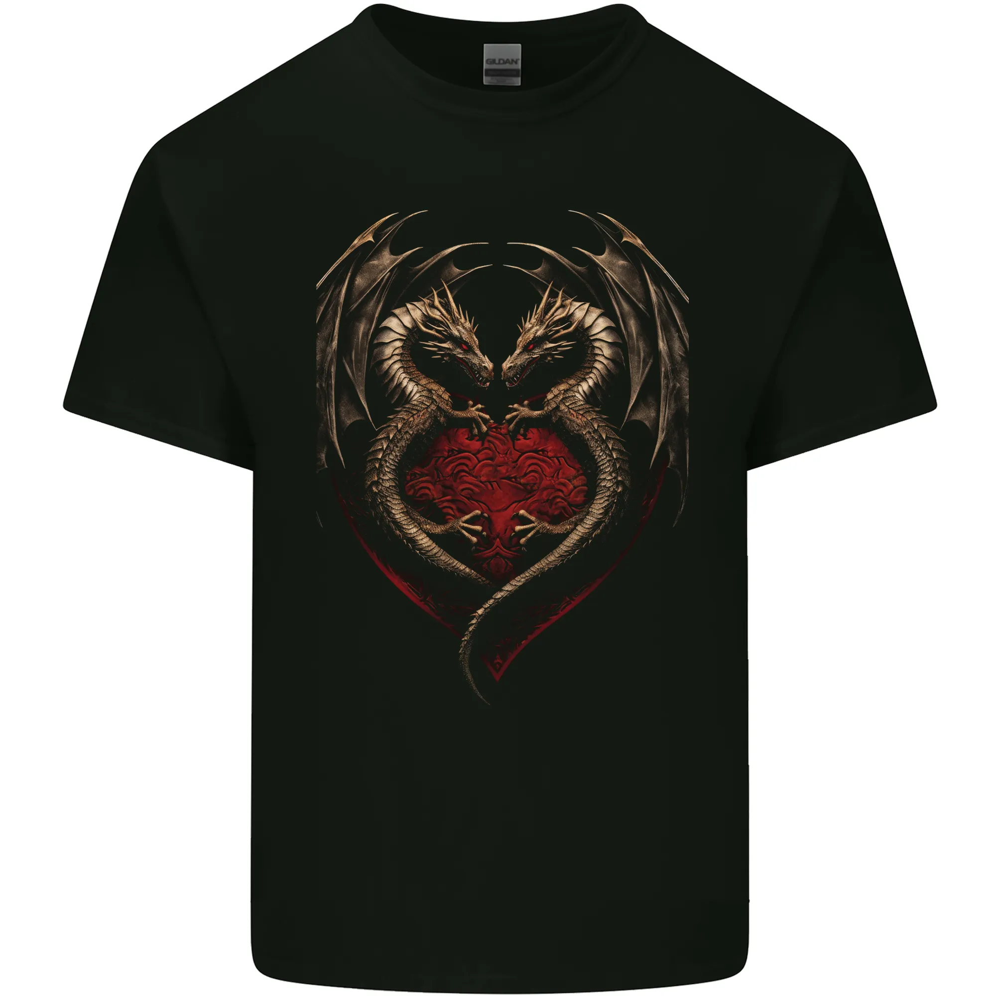 2 Fantasy Dragons in a Heart Shape Gothic Goth Mens Light Cotton T-Shirt