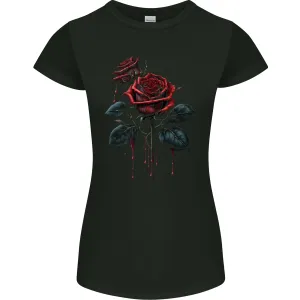 2 Roses Dripping With Blood Gothic Goth Womens Petite Cut T-Shirt