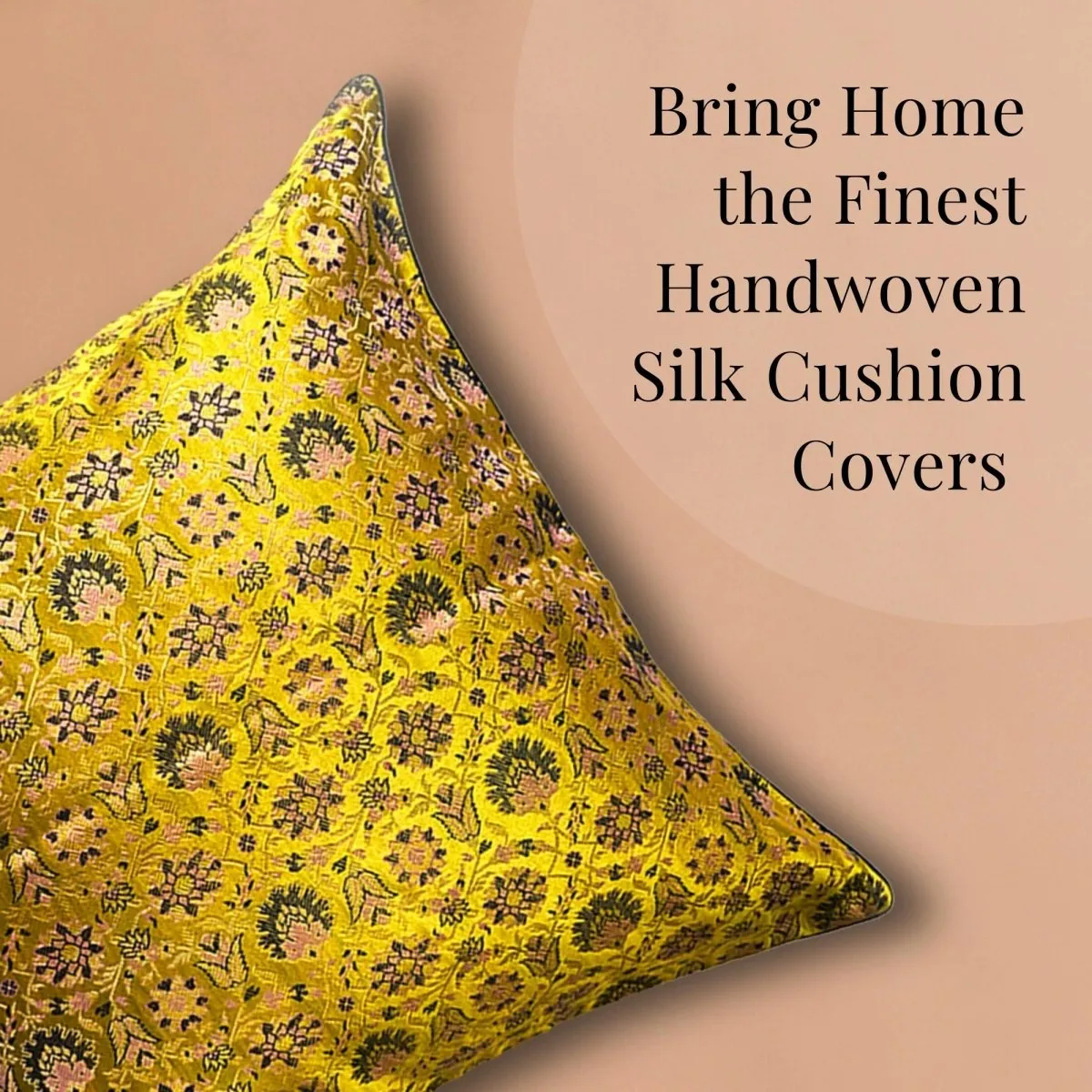 Banarasi Silk Cushion Cover in Lime