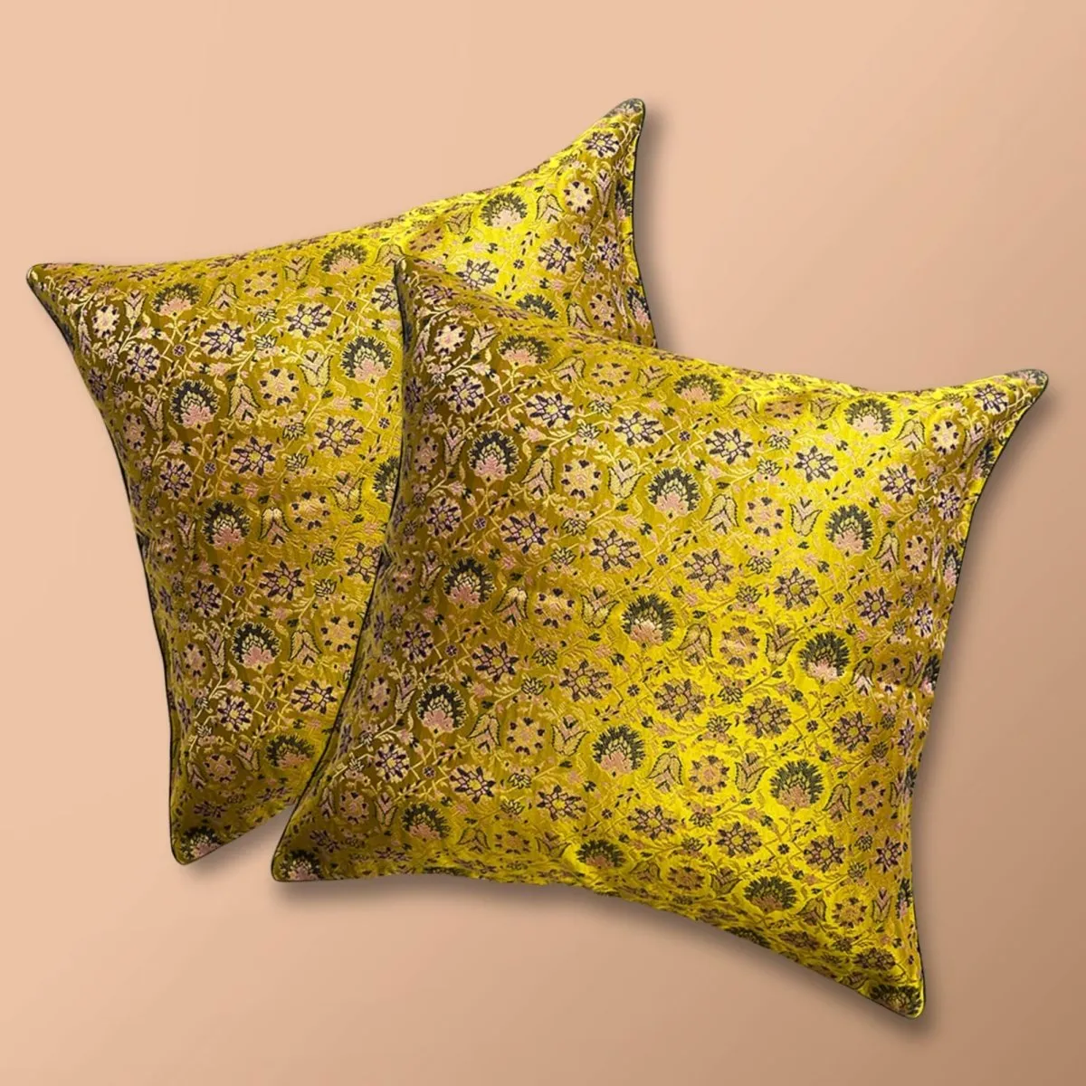 Banarasi Silk Cushion Cover in Lime