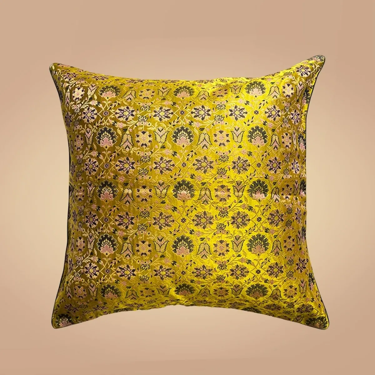 Banarasi Silk Cushion Cover in Lime