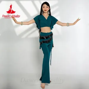 Belly Dance Costume Set for Women Short Sleeves Top cotton Split Trouses 2pcs Oriental Belly Dancing Professional Outfit