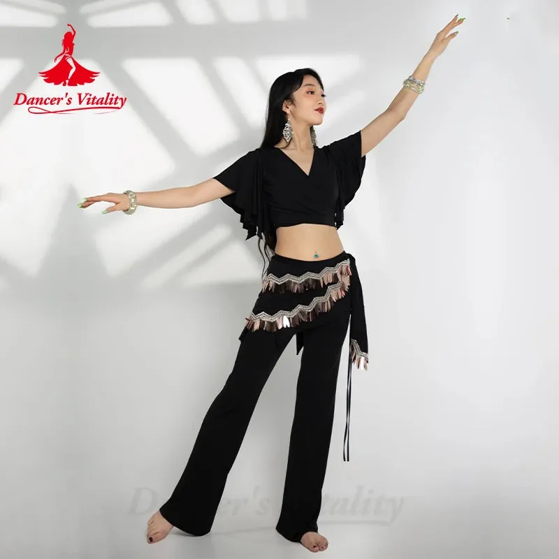 Belly Dance Costume Set for Women Short Sleeves Top cotton Split Trouses 2pcs Oriental Belly Dancing Professional Outfit