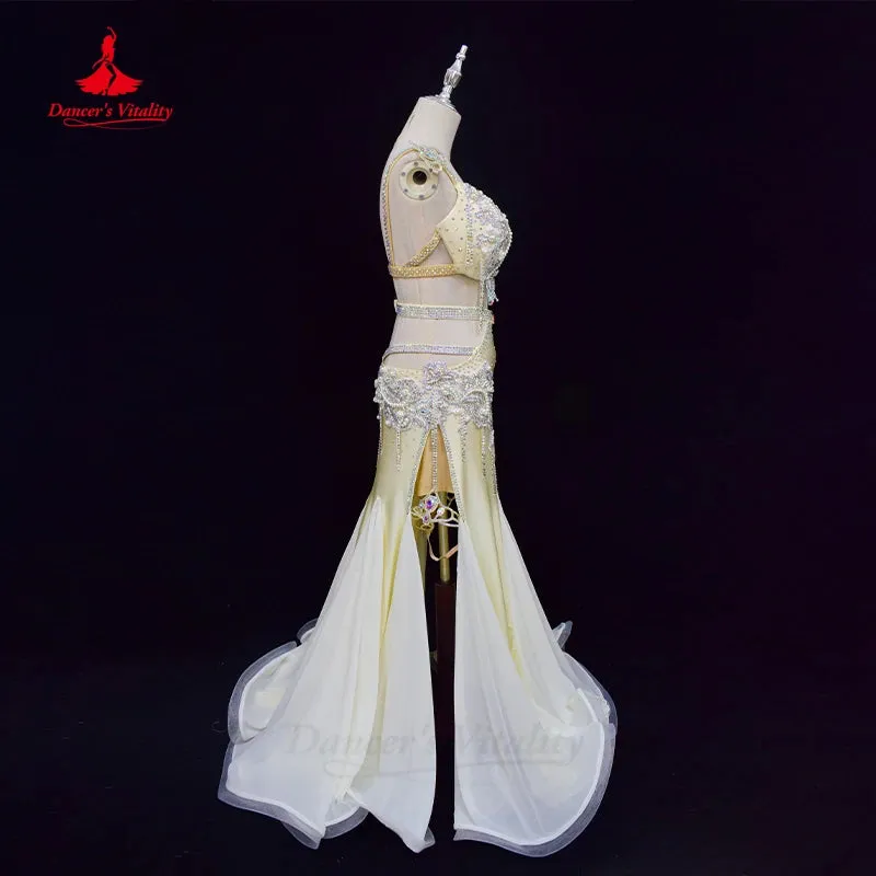 BellyDance Costume Set Luxury Diamond Pearl Bra senior Fishtail Long Skirt 2pcs Oriental Dance Professional Performance Clothing