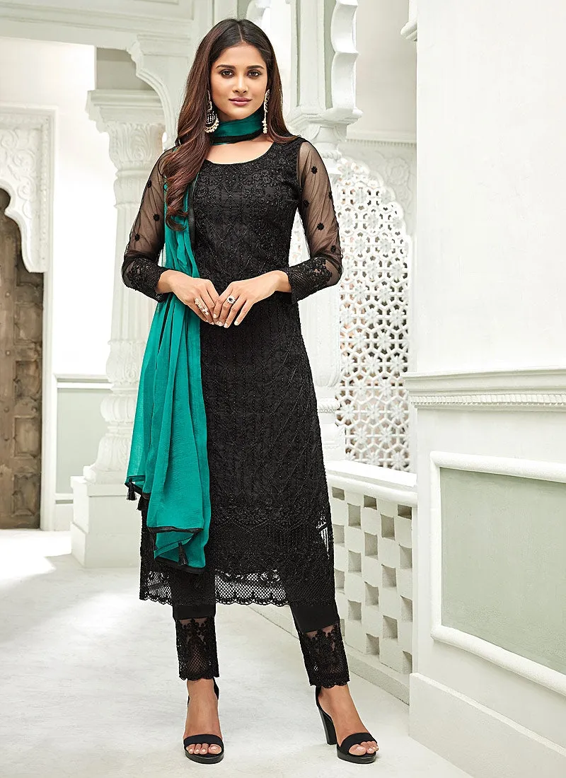 Black Pakistani Embroidered Pant Suit