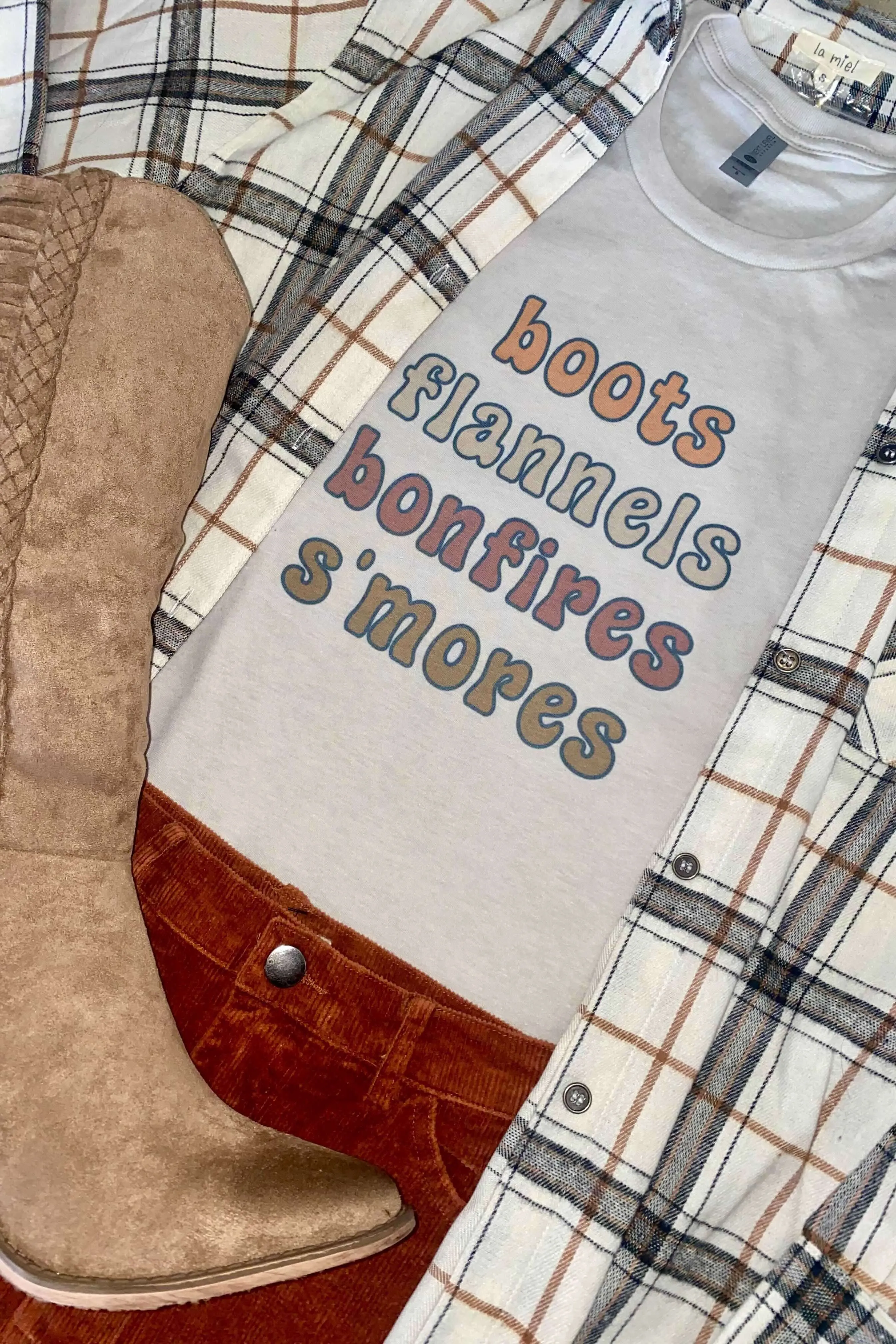 Bonfires Flannels Boots Smores Graphic Tee