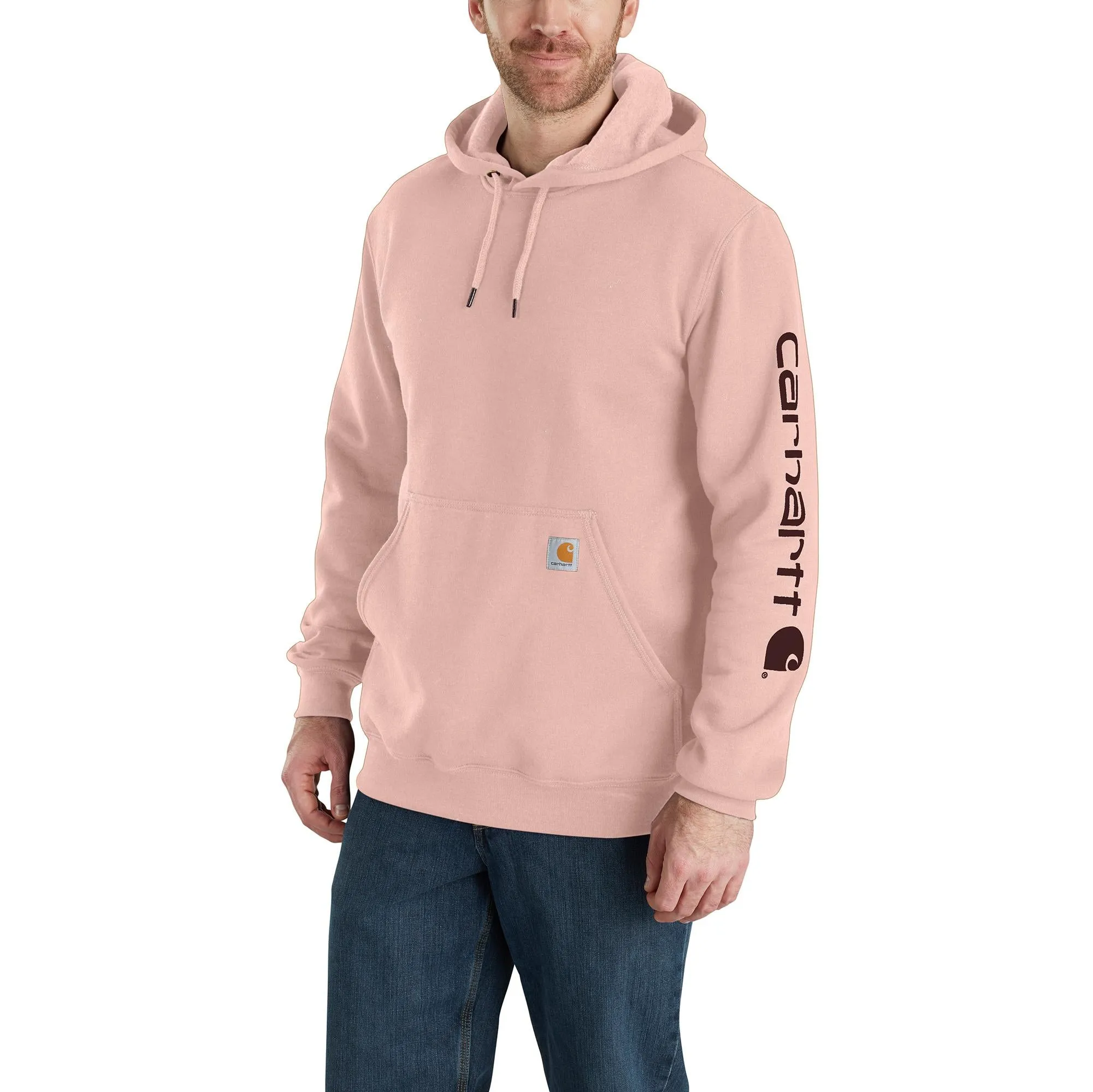 Carhartt Men's Signature Logo Hooded Pullover Sweatshirt_Ash Rose