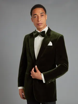 Carlyle Smoking Jacket - Dark Olive Velvet