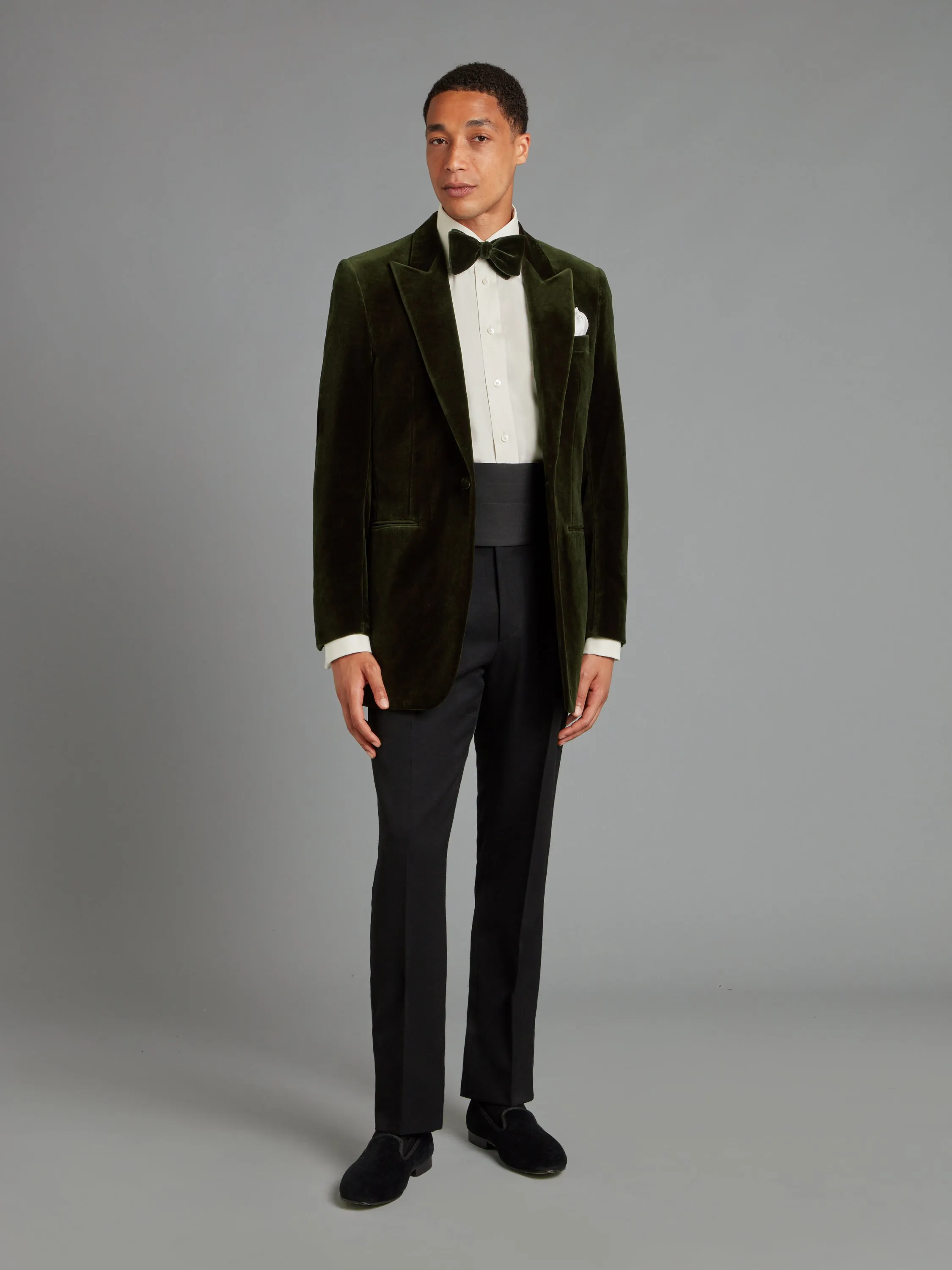 Carlyle Smoking Jacket - Dark Olive Velvet