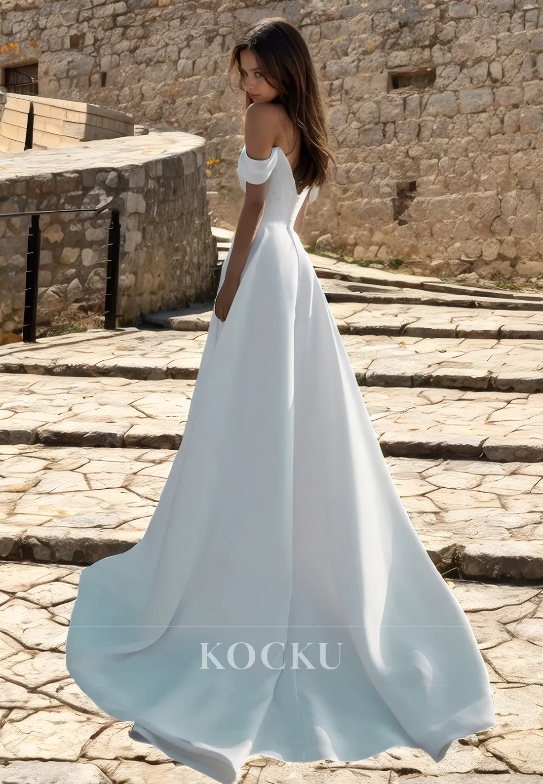 Classic & Timeless Off-Shoulder Sleeveless A-Line Split Wedding Dress