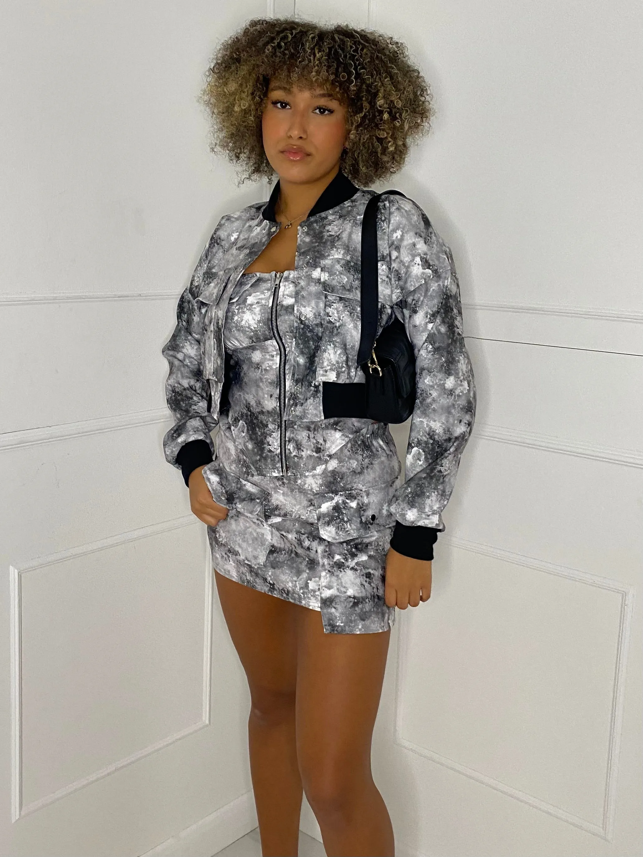 Co-Ord & Bomber Jacket Set - Grey Marble