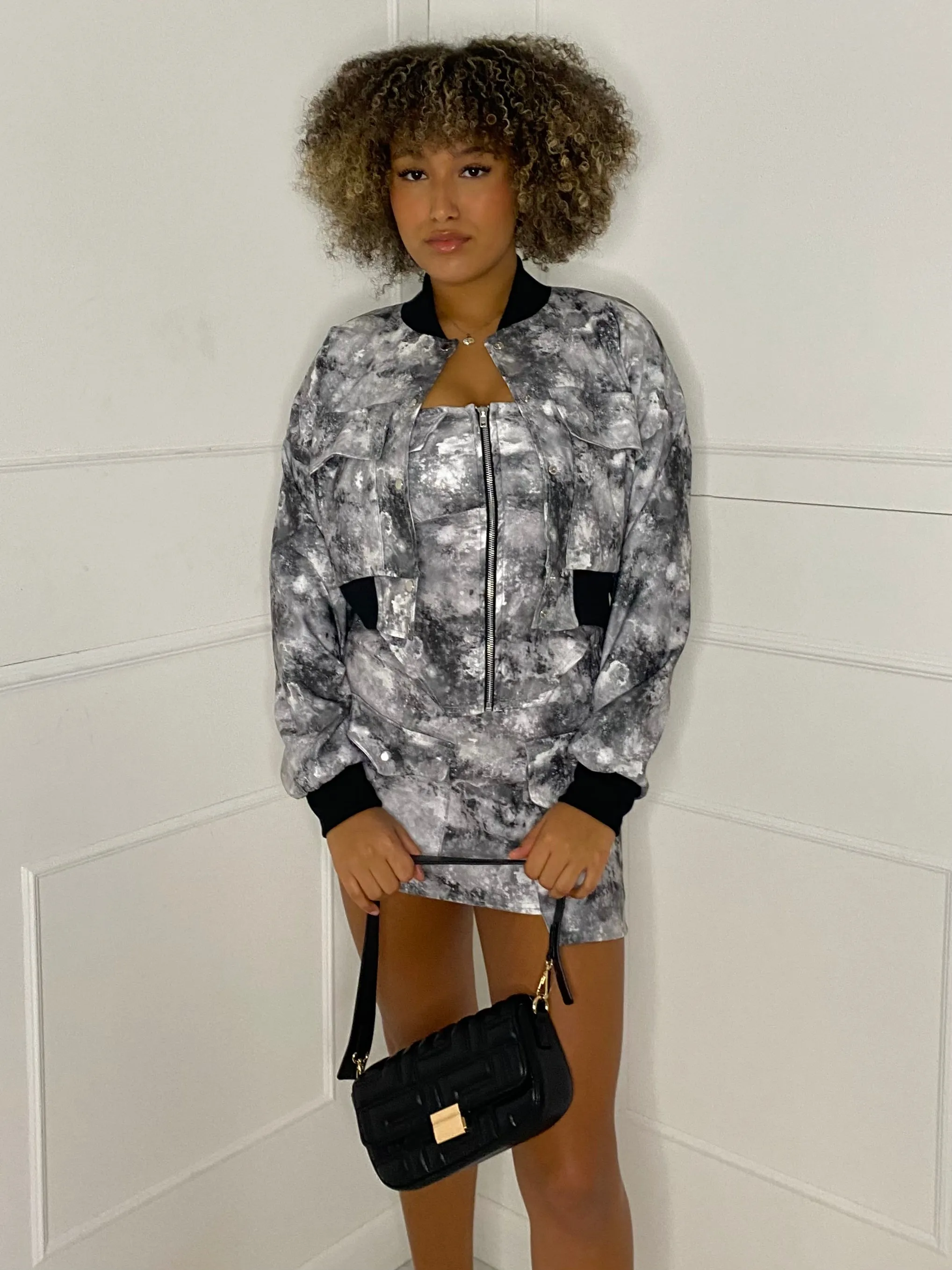 Co-Ord & Bomber Jacket Set - Grey Marble