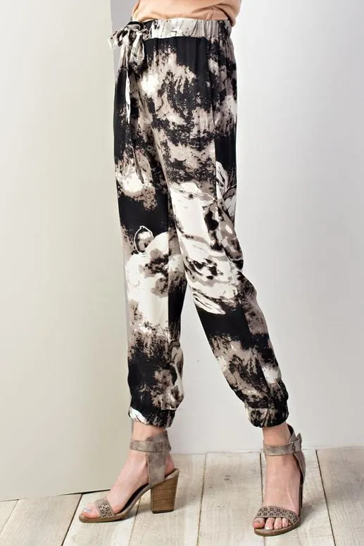 Easel Tie Dye Challis High Waist Trousers - Ash