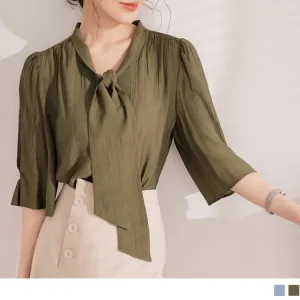 ELEGANT CHIFFON PEARL BUTTONS SHORT SLEEVE TOPS