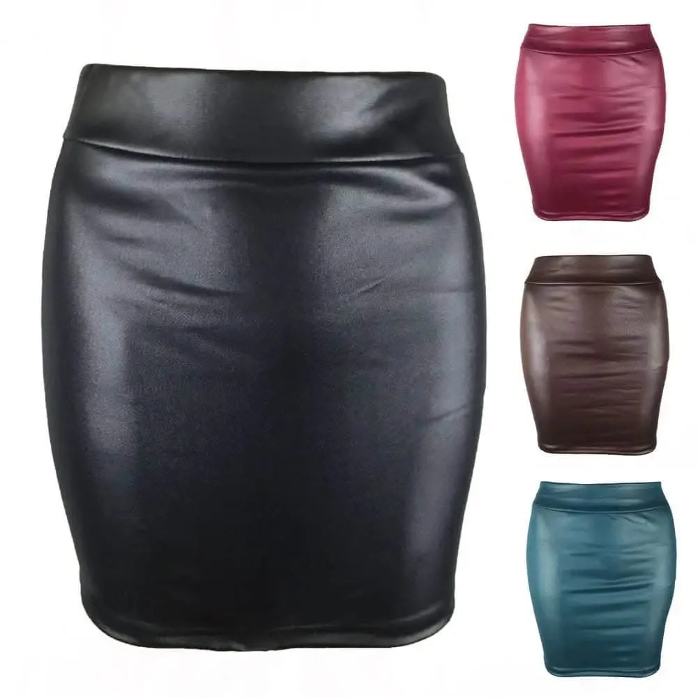 Elegant Faux Leather High Waist Mini Skirt by SANWOOD