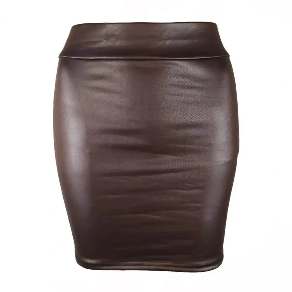 Elegant Faux Leather High Waist Mini Skirt by SANWOOD