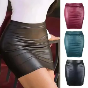 Elegant Faux Leather High Waist Mini Skirt by SANWOOD