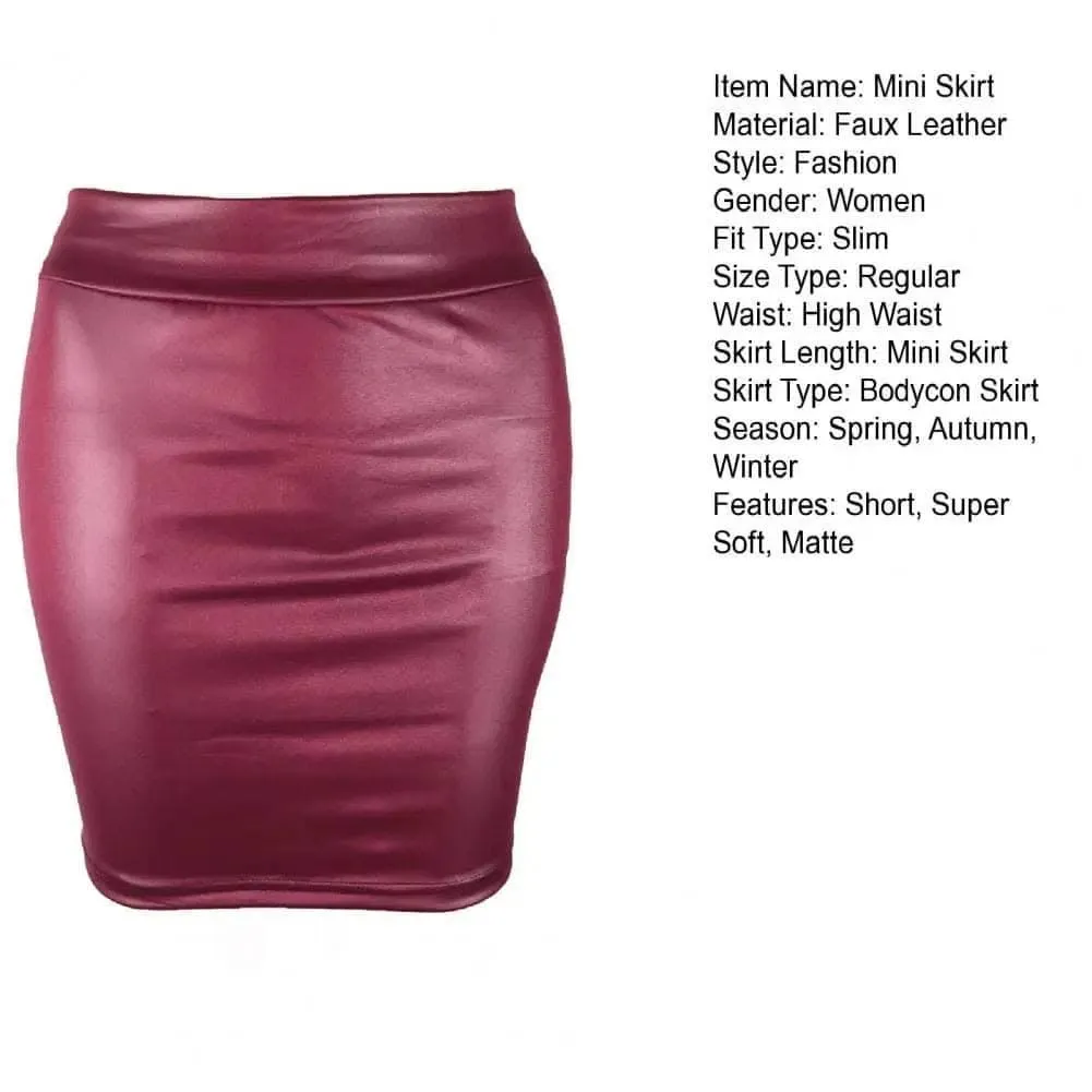 Elegant Faux Leather High Waist Mini Skirt by SANWOOD