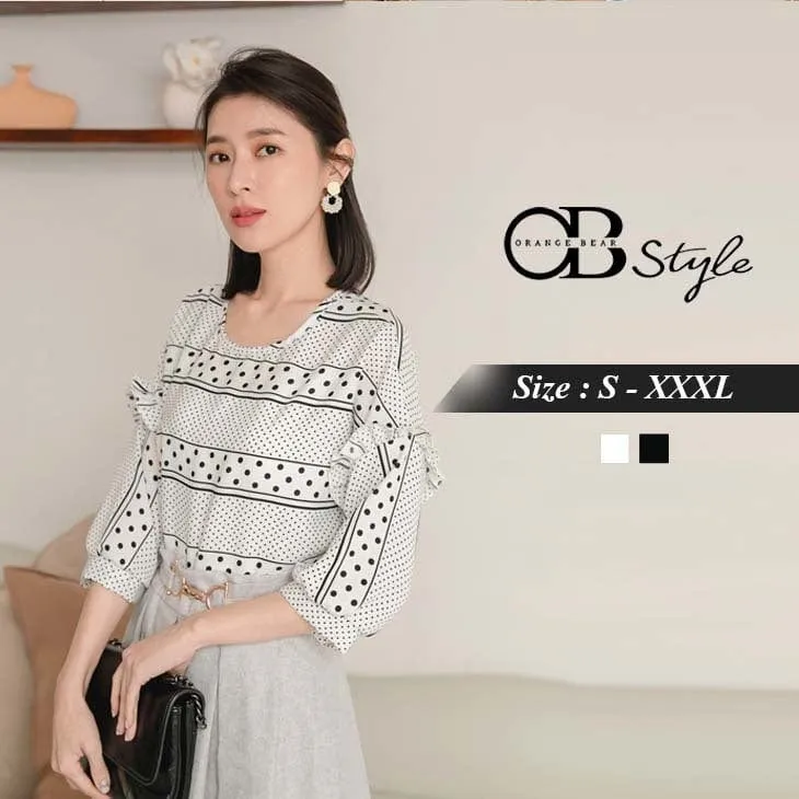 ELEGANT POLKA DOTS CHIFFON LONG SLEEVE TOPS