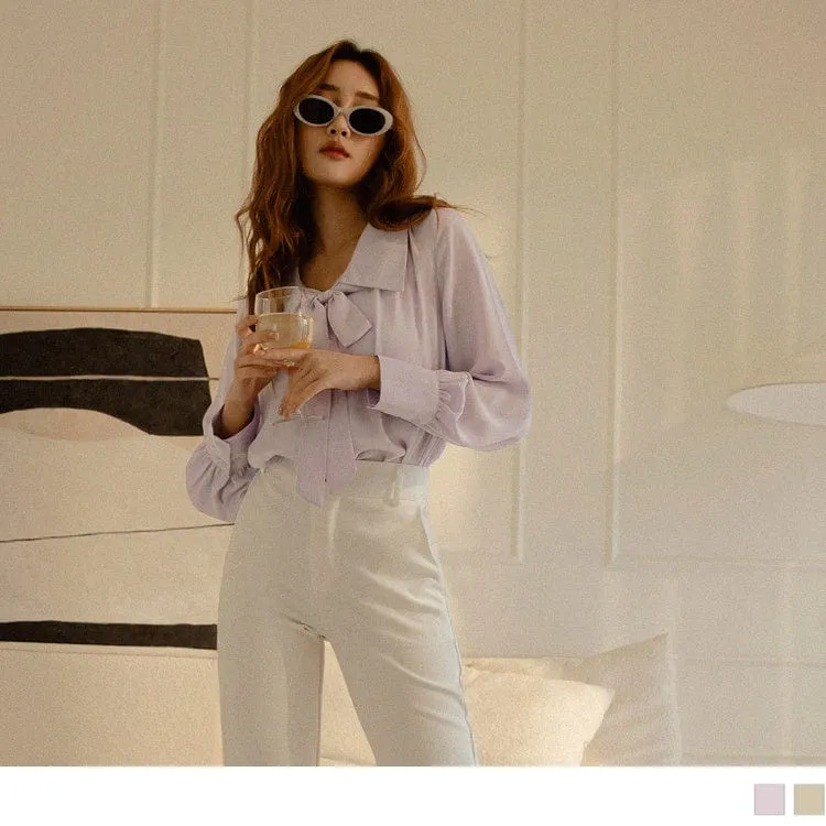 ELEGANT PUFF SLEEVE CHIFFON LONG SLEEVE TOPS