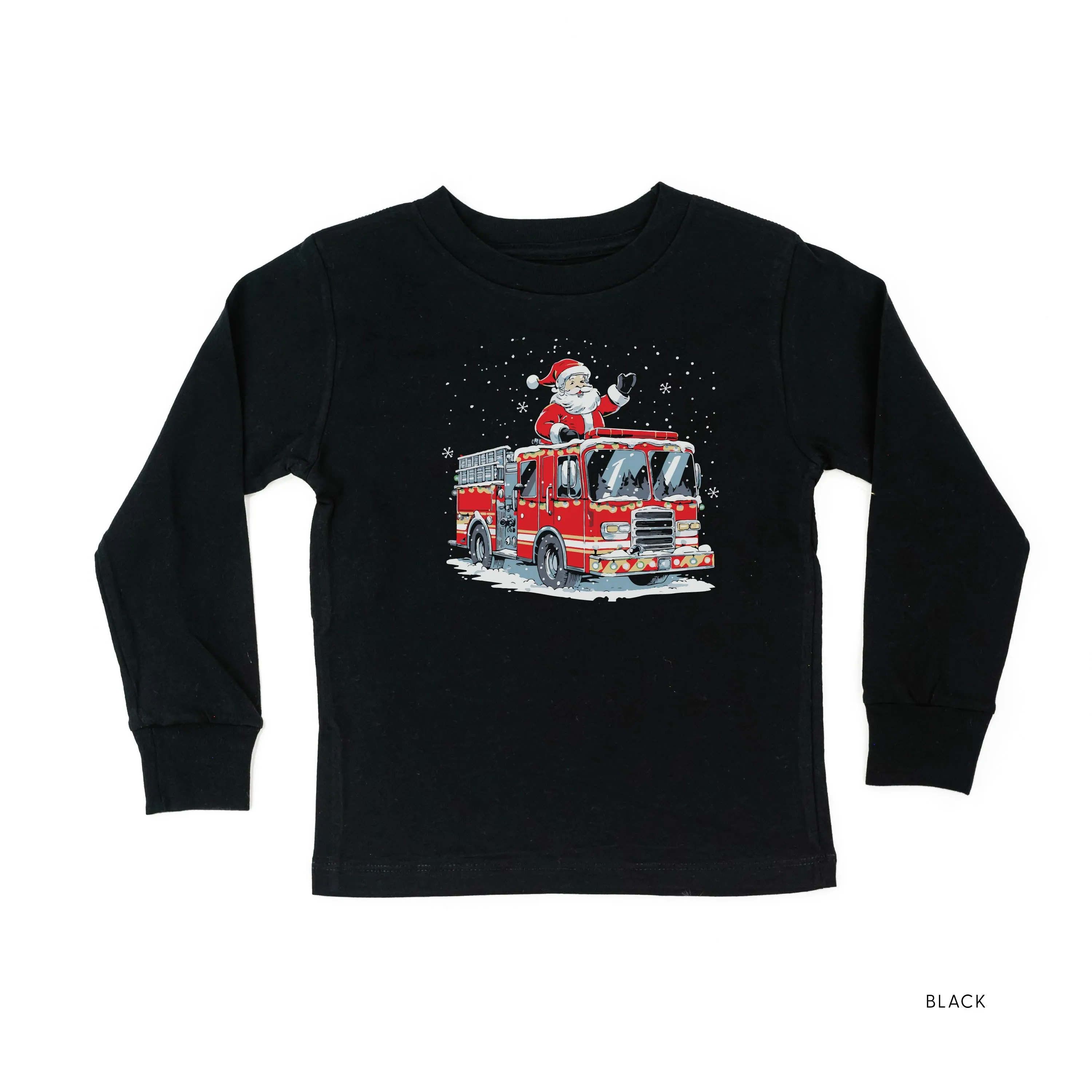 Firetruck Santa - Child Black LONG SLEEVE Tee