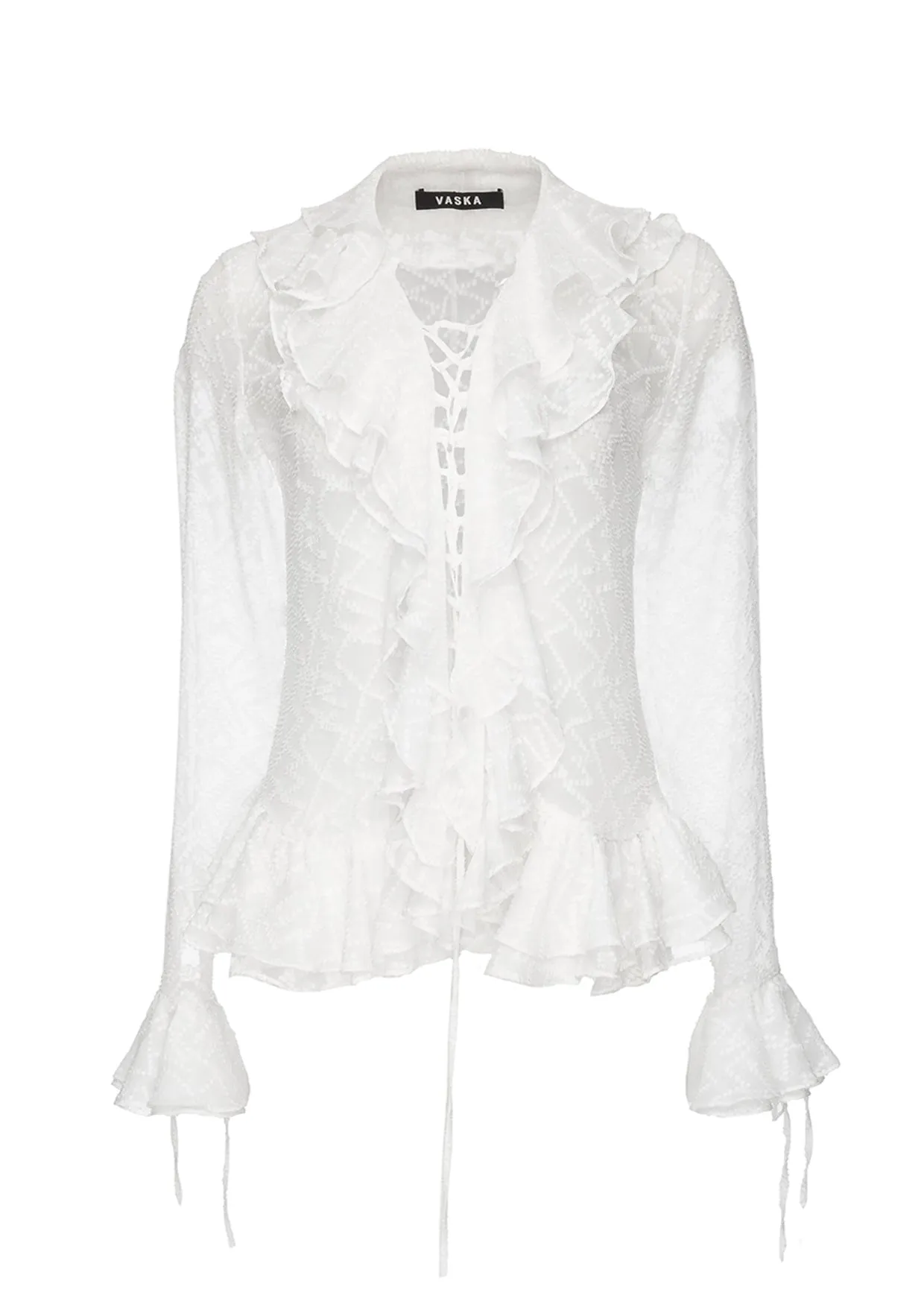 Fitted Ruffled Silk Chiffon Blouse