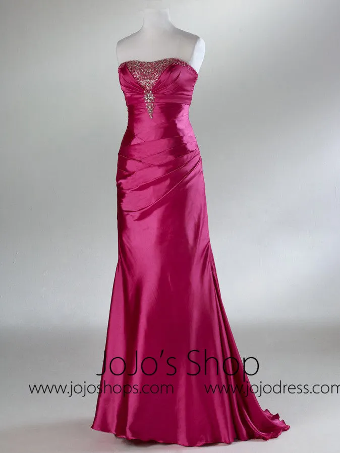 Fuschia Strapless Satin Sleek Classy Prom Formal Dress HB2019B