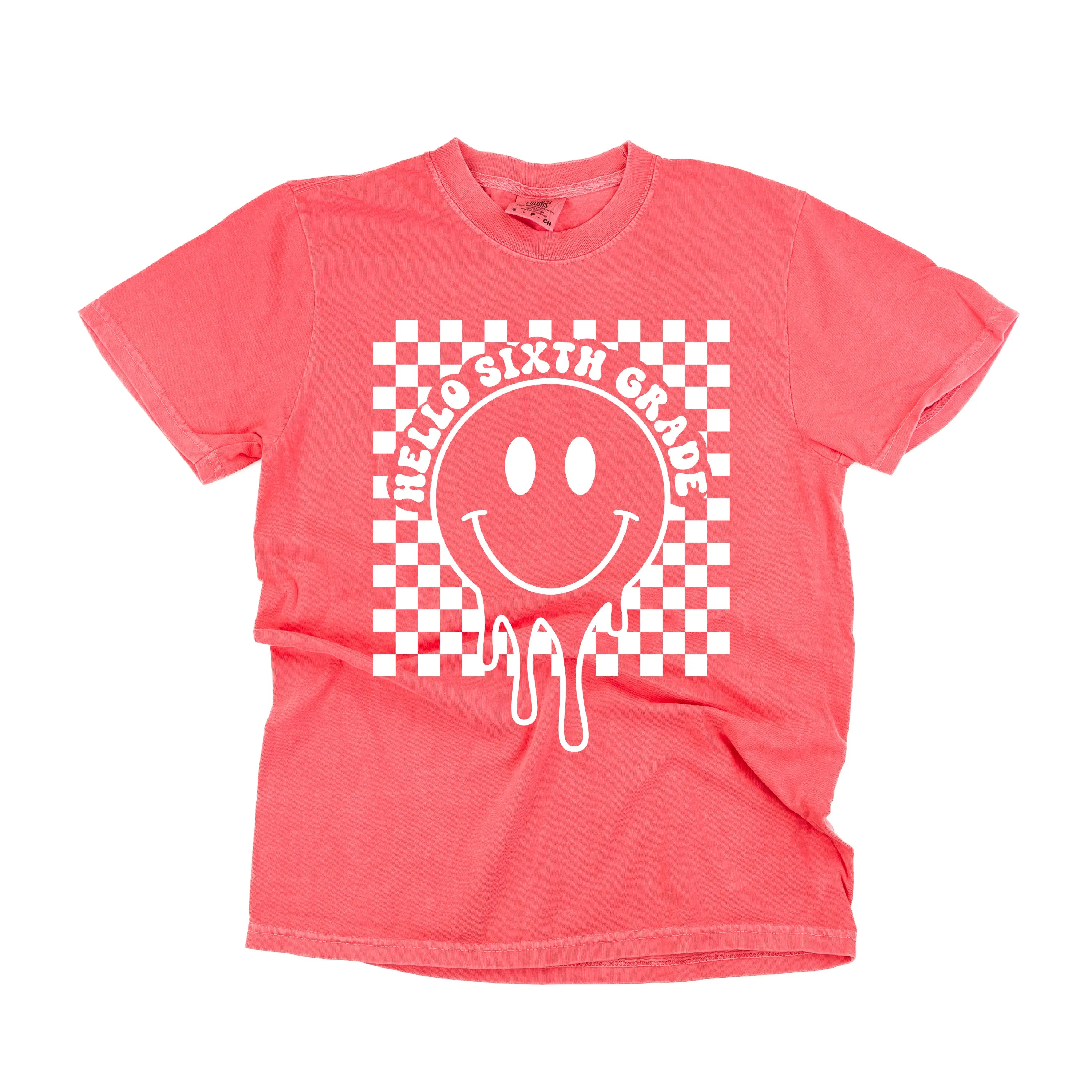 Hello Sixth Grade - Checker Smiley - SHORT SLEEVE COMFORT COLORS TEE