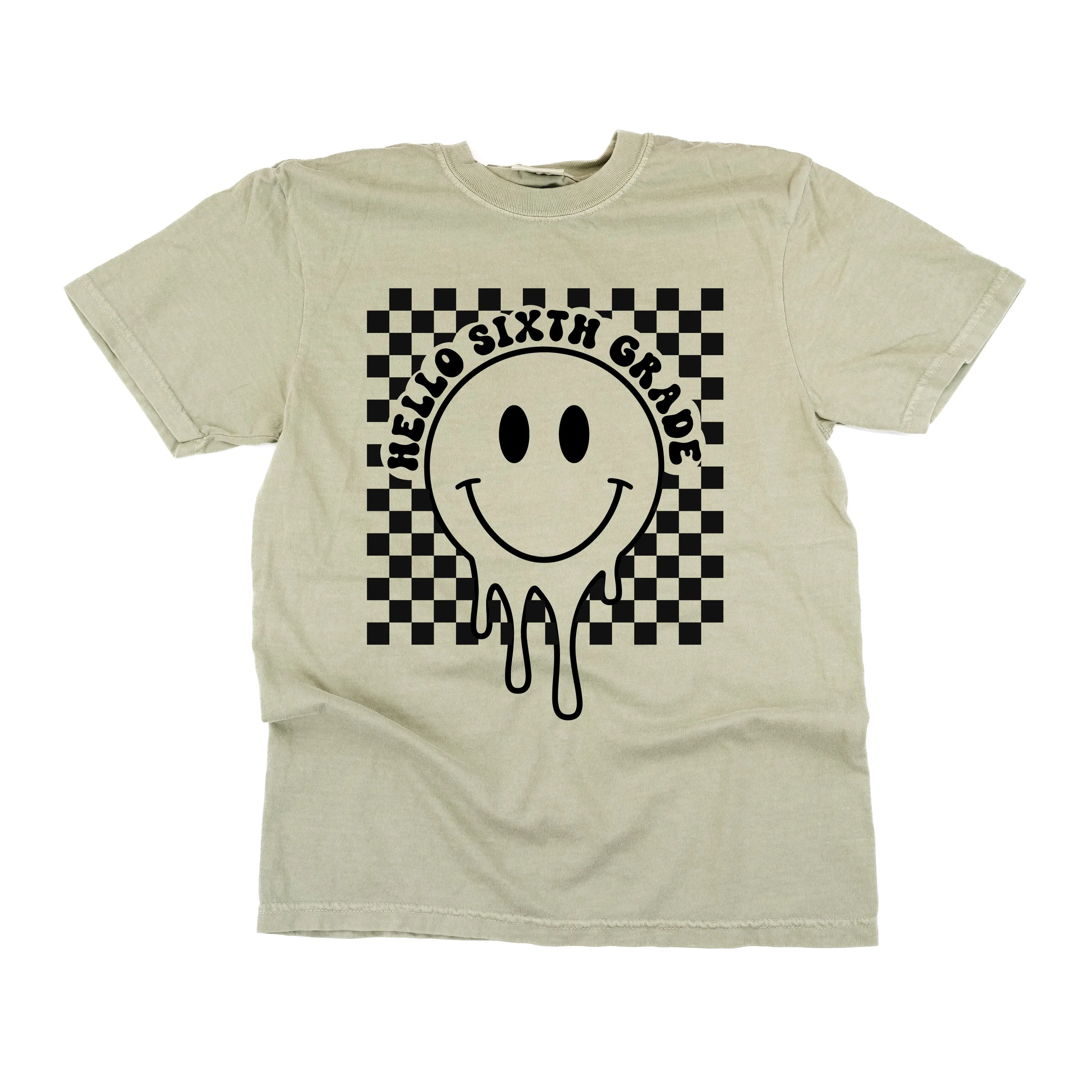 Hello Sixth Grade - Checker Smiley - SHORT SLEEVE COMFORT COLORS TEE