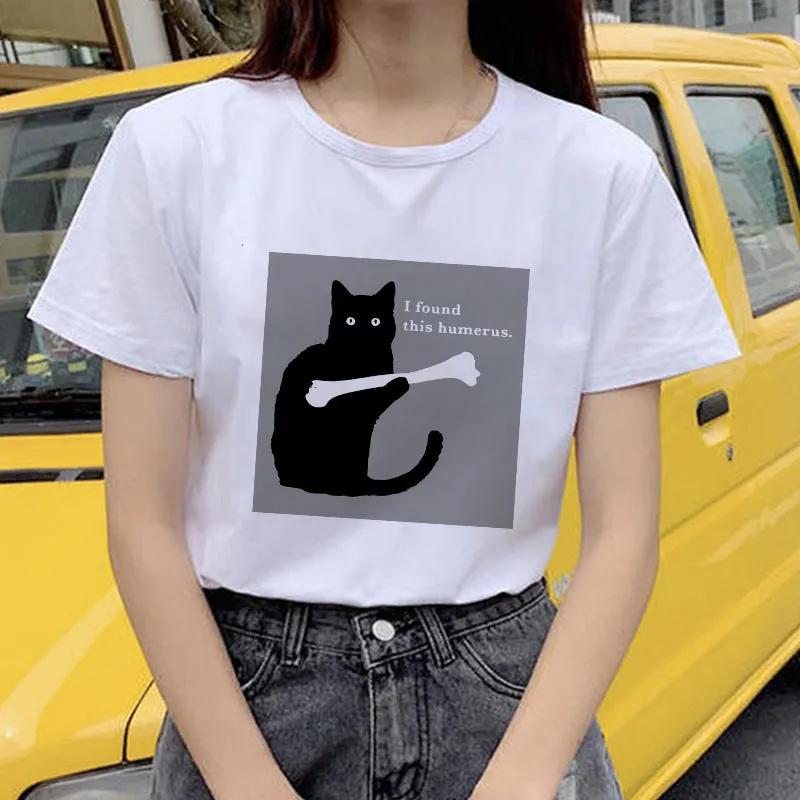 Horro Skull and Cat Femal Tshirt Top Tees kawai T-shirt