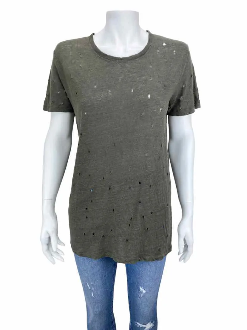 IRO, Women's Destructed Clay Linen Tee, Olive, Size S