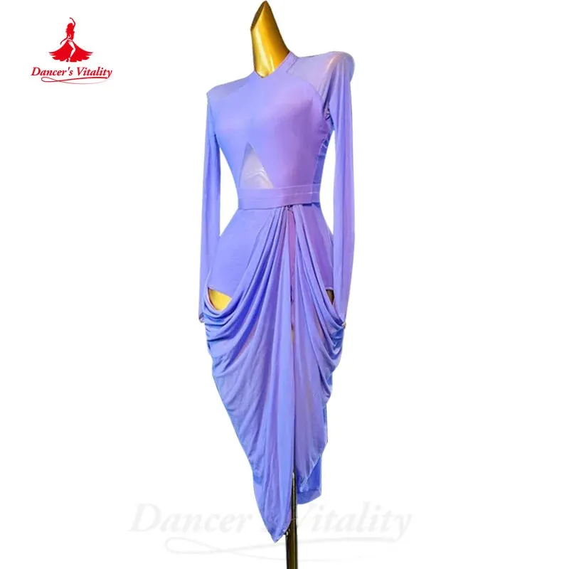 Latin Dance Clothing Customized Comfortable and Elegant Long Sleeved Dress Tango Chacha Samba Professional Performance Costumes