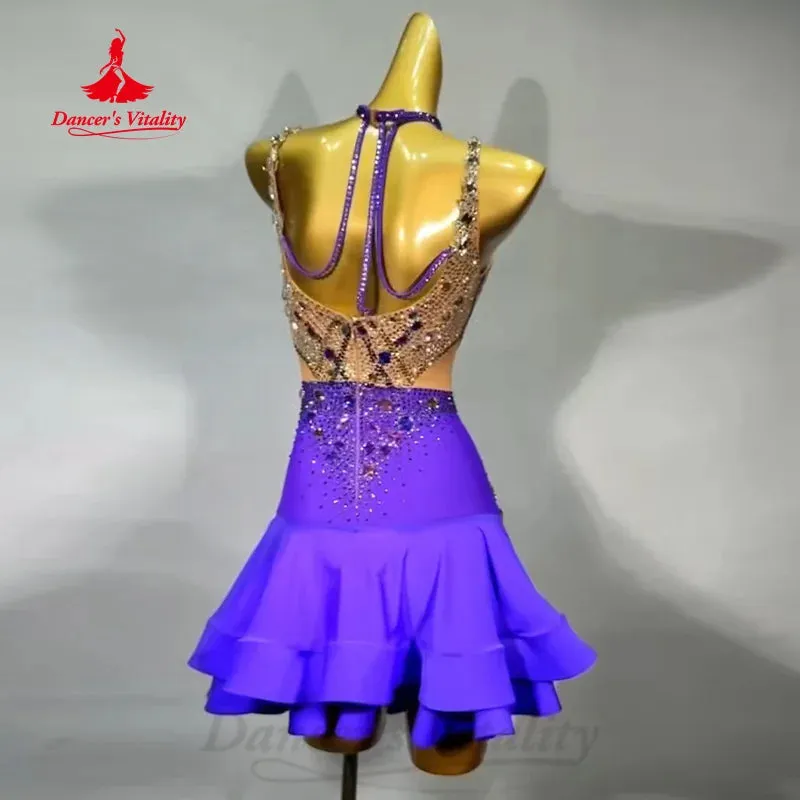 Latin Dance Competition Dresses Customized Senior AB Stones Sexy Fishtail Skirt Adult Children Professional Performance Costumes