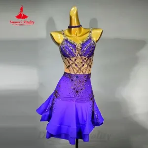 Latin Dance Competition Dresses Customized Senior AB Stones Sexy Fishtail Skirt Adult Children Professional Performance Costumes