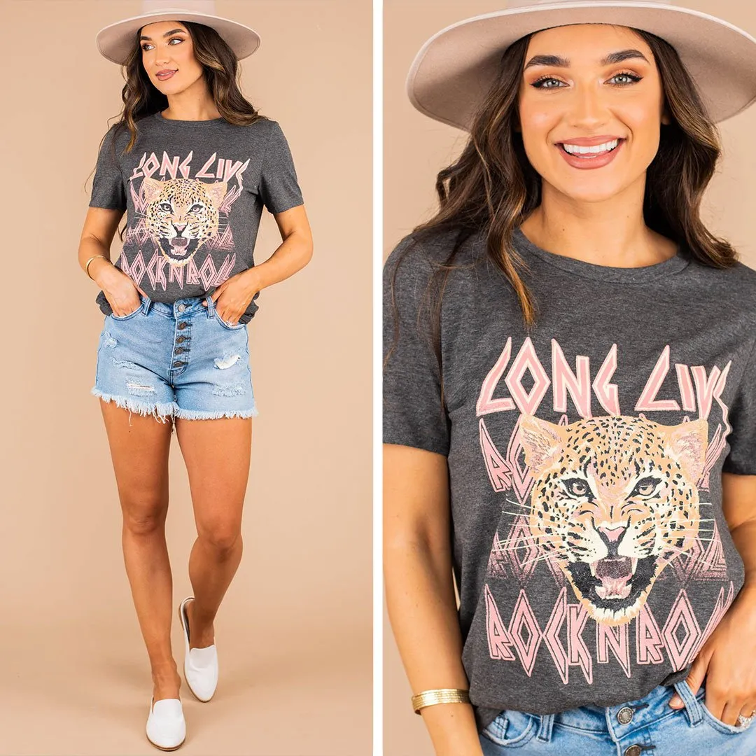 Long Live Rock'n'Roll Charcoal Gray Graphic Tee