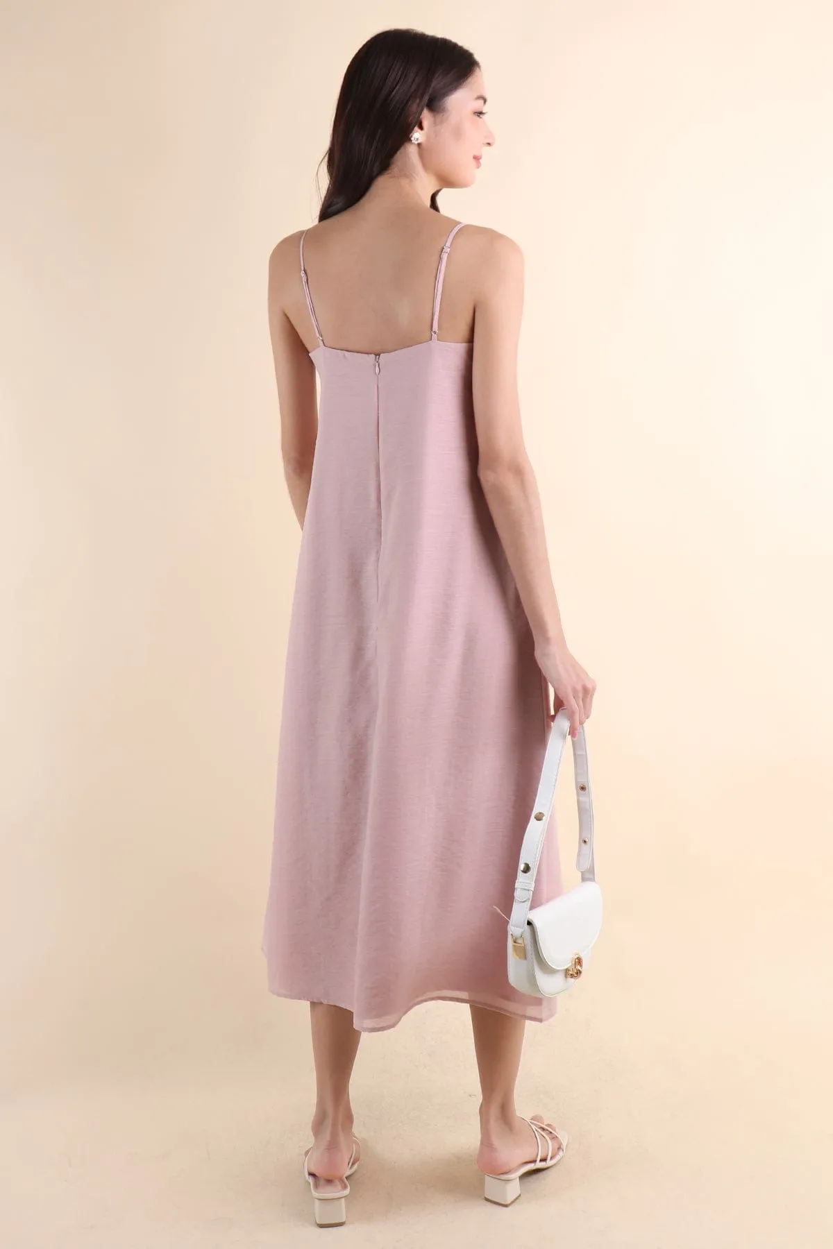 LYN SLIP MIDI DRESS IN DUSTY PINK