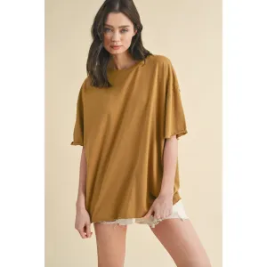 Oversized Raw Hem Shirt | Camel