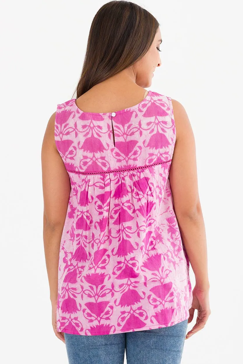 Pavitra Block Print Sleeveless Tops: Indigo / L/XL