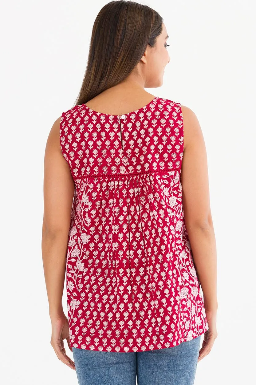 Pavitra Block Print Sleeveless Tops: Indigo / L/XL