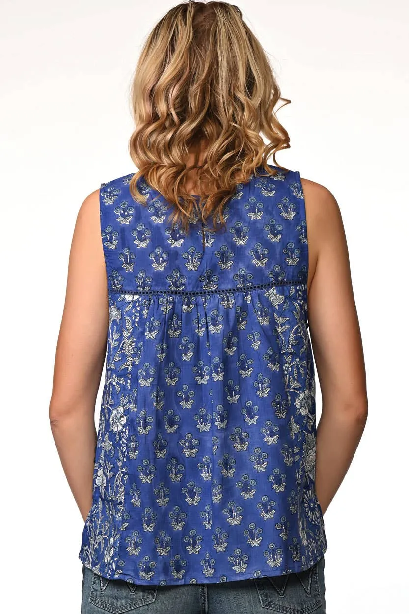 Pavitra Block Print Sleeveless Tops: Indigo / L/XL