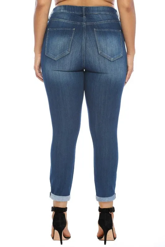 Plus Size Mid Rise Dark Wash Pull on Cello Skinny Jeans/Jeggings