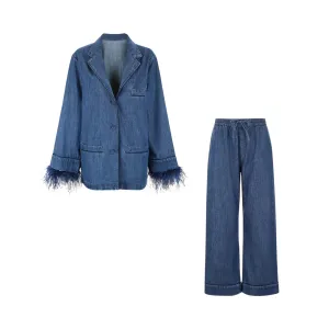 Pre Order:  Fringed Blazer Ankle-Length Pants Set