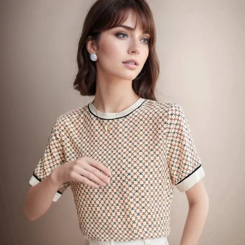 Printed Summer Sleeve Vintage Short Elegant Plaid Fashionable New Top