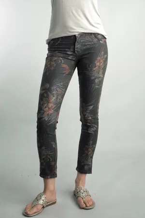 Reversible Flowers and Leaves Fitted Jeans