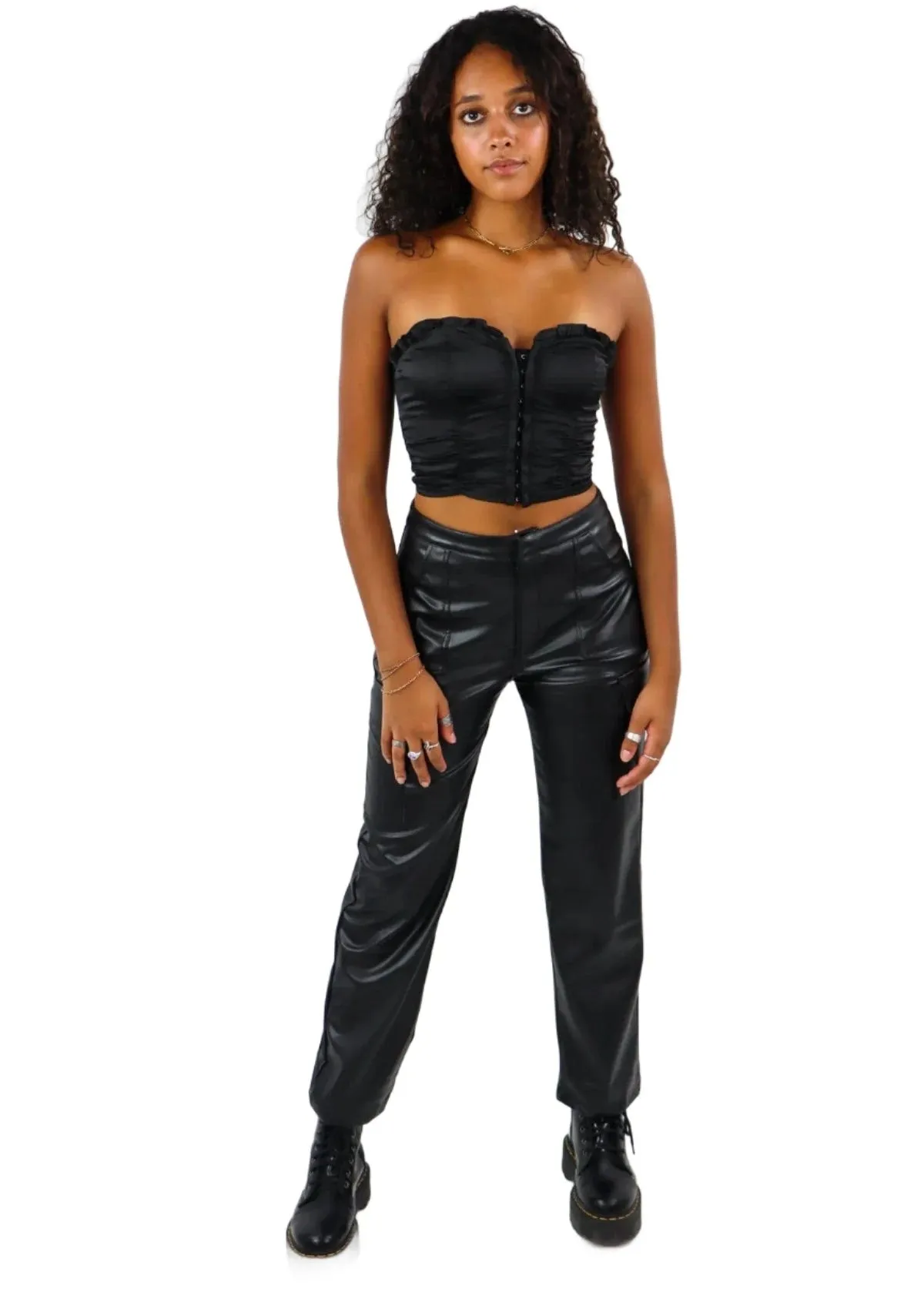 Rock N Rags - "Shut You Down" Corset Top - Black - Ruched Tube Top