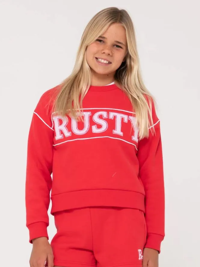 RUSTY LINE OVERSIZE CREW FLEECE GIRLS