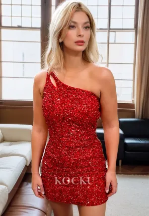 Sexy & Hot Sleeveless Backless One Shoulder Sequined Sheath Party Homecoming Dress