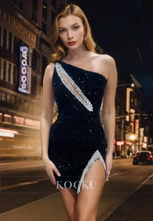 Sexy & Morden One Shoulder Rhinestone Open Back Party Homecoming Dress