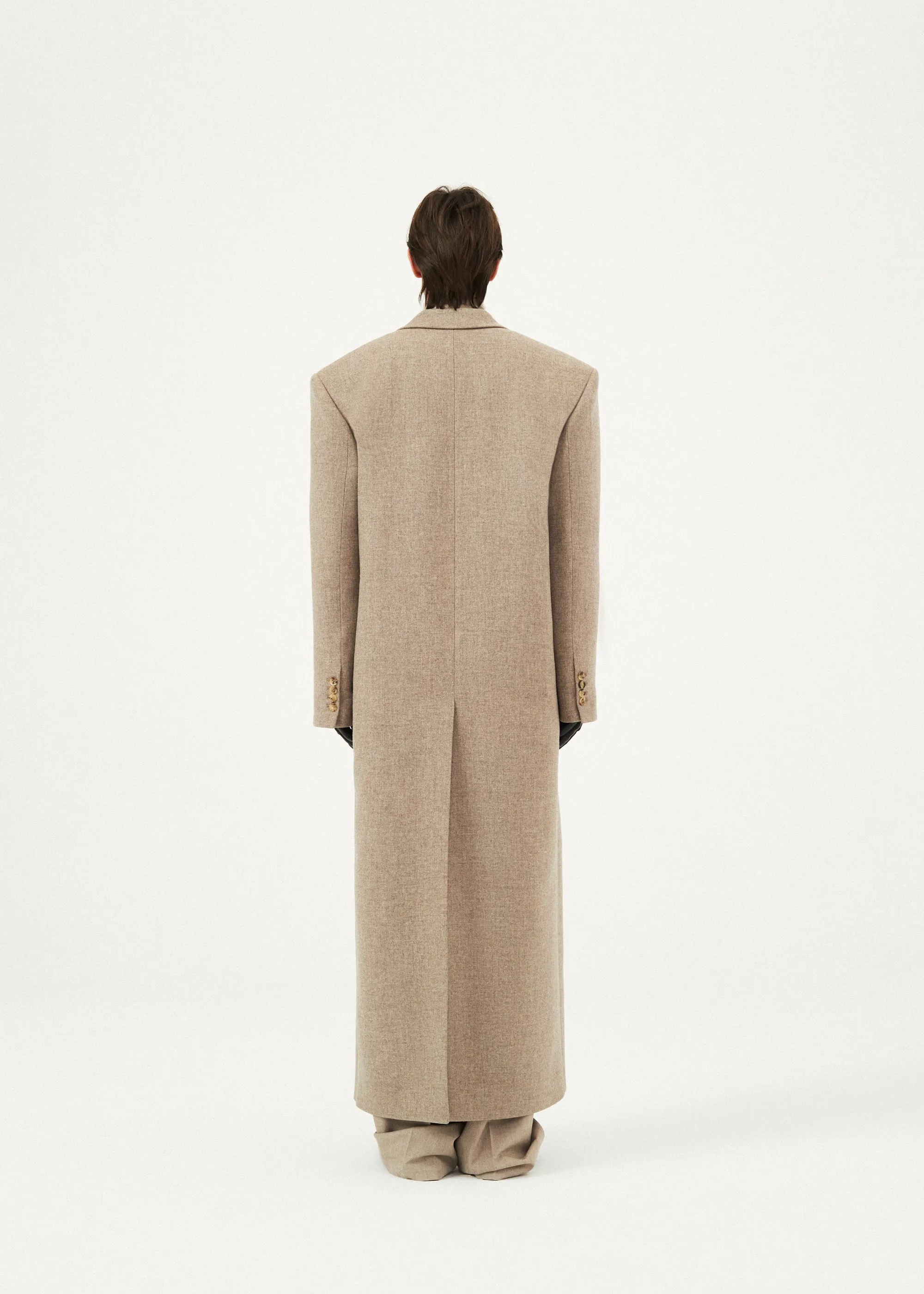 Single-breasted long wool coat in taupe